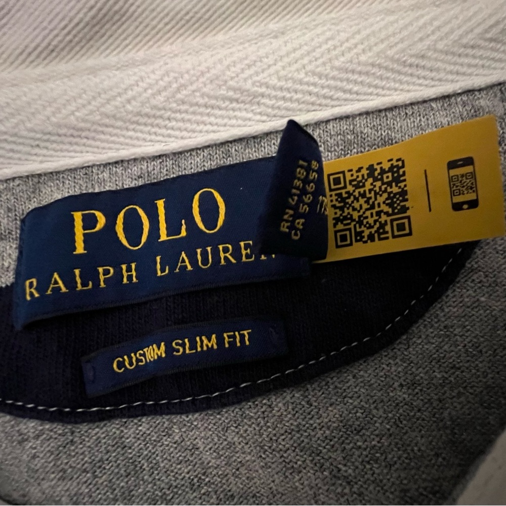 Ralph Lauren Men's Grey and Navy Striped Rugby Shirt Custom Fit Medium - Picture 6 of 6